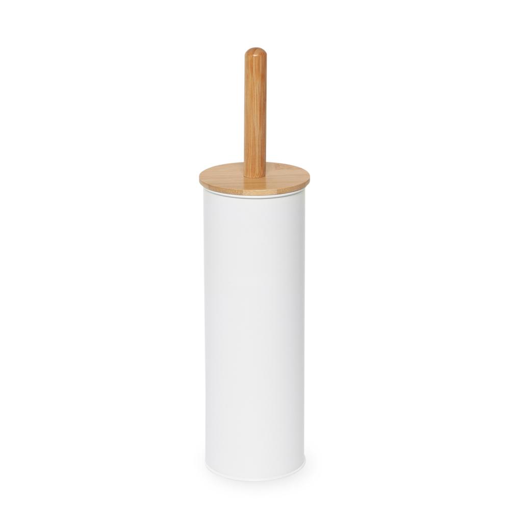Tohana Bambu Saplı Metal Tuvalet Fırçalık - Beyaz