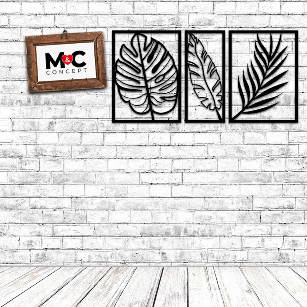  M&C Concept 3 Yaprak Metal Duvar Panosu - Siyah