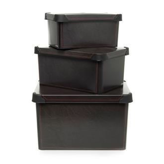 Qutu Style 3'lü Box Black Leather Kutu