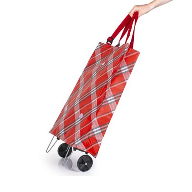  Perilla Tekerlekli Katlanılabilir Alışveriş Çantası - Kırmızı