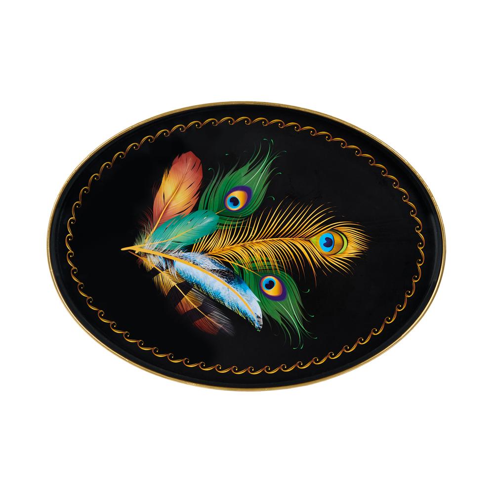  İpek Kuş Tüyü Desenli Tepsi - 41x30 cm