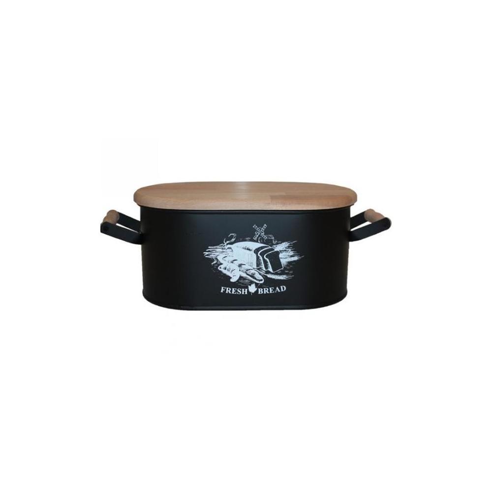 Evstyle Ahşap Kesme Tahtalı Ekmek Kutusu - Siyah - 33x20x16,5 cm_1