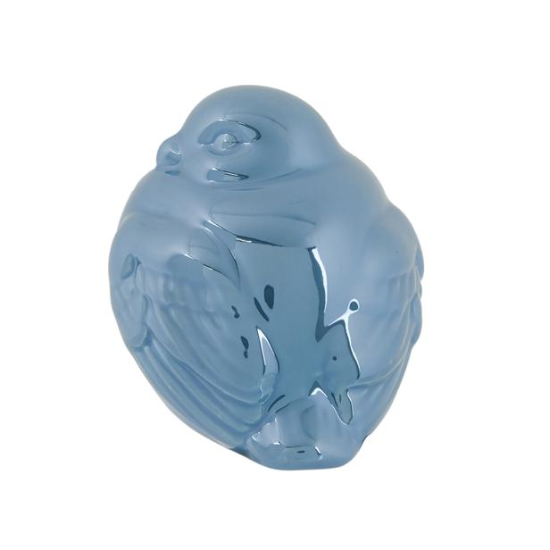  Q-Art İnci Efekli Seramik Kuş Biblosu - Mavi - 8 cm