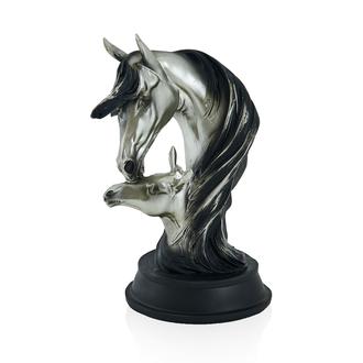 Q-Art Dekoratif Yavrulu At - Gümüş - 18x15x30 cm