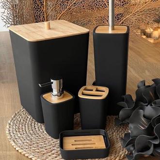 Arow 5 Parça Bambu Kapaklı Akrilik Banyo Seti - Siyah