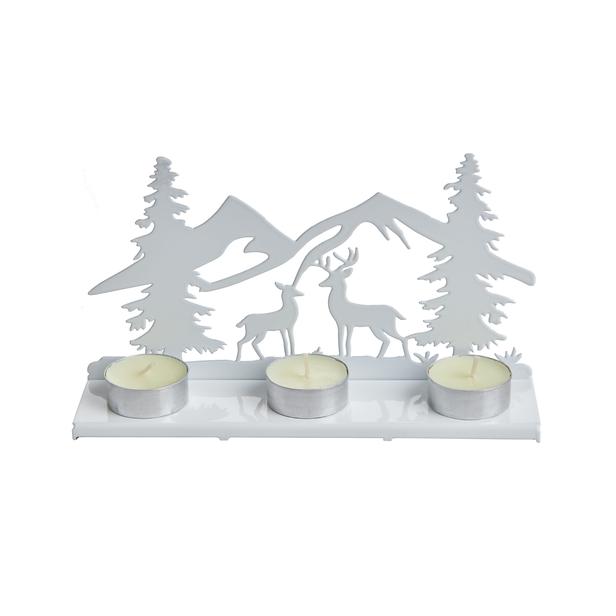  M&C Concept Doğa Desenli Metal 3'lü Dekoratif Mumluk - Beyaz