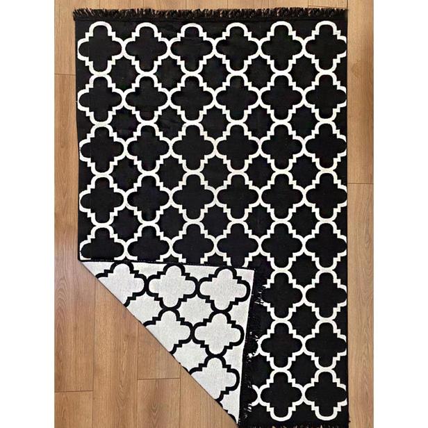  MarkaEv Cotton Çift Taraflı Kilim - Siyah / Beyaz - 80x150 cm