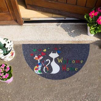 Giz Home Megan Welcome Kediler Yarımay Kapı Önü Paspası - Gri - 40x75 cm