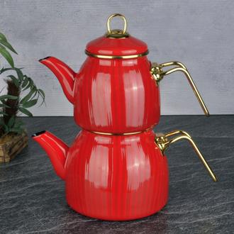 Tohana Emaye Rölyefli Çaydanlık - Kırmızı