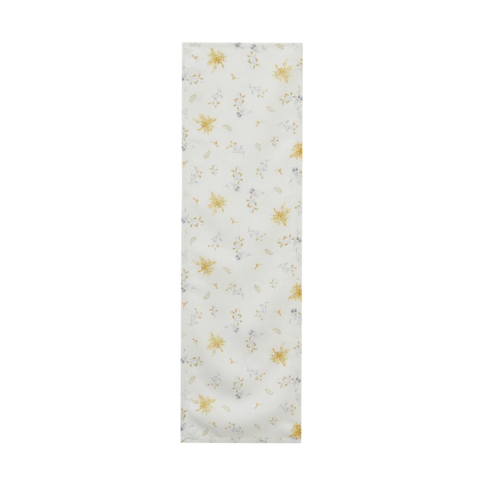  Nuvomon Botanical Keten Görünümlü Runner - Beyaz / Sarı - 40x140 cm