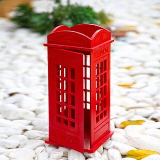 Simple Living Dekoratif Ahşap London Telefon Kulübesi Mum Feneri - Kırmızı