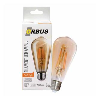Orbus St64 6W Filament Bulb Amber E27 540Lm Ra80 220- 240V/50Hz Ampul - 2200K Sarı Işık