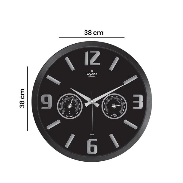  Galaxy Premium Termometreli Duvar Saati - Siyah / Gümüş - 38 cm