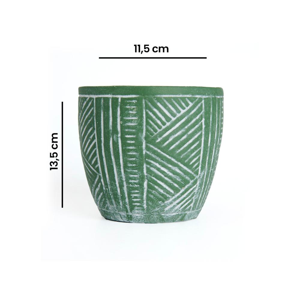  Objevi Otantik Çizgili Beton Saksı - Yeşil - 13,5x12,5 cm