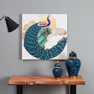 Q-Art Dekoratif Peafowl Kanvas Tablo - 60x60 cm
